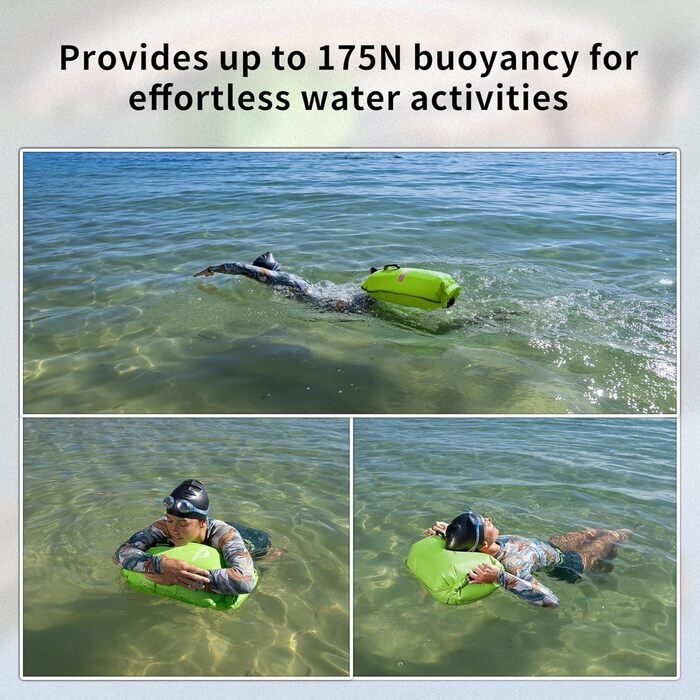 Надувна плавуча точка Naturehike 18L з двома повітряними камерами. Водонепроникний сухий мішок/пляжний мішок з регульованим поясом для плавання та відпочинку на пляжі (зелений, 18л, оновлена версія)