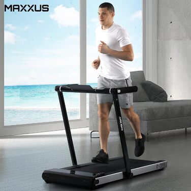 Бігова доріжка MAXXUS M8 електрична 2 к.с. 12 км/год, 125x45 см, Bluetooth, LCD, додаток, складна, тримач для планшета, фітнес для дому та офісу, червона/срібляста/бронзова