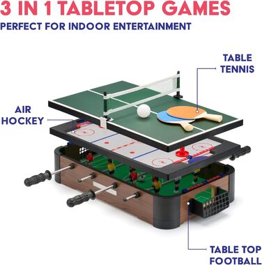 PowerPlay Набір ігор для столу 3 в 1: міні-футбол, хокей, настільний теніс