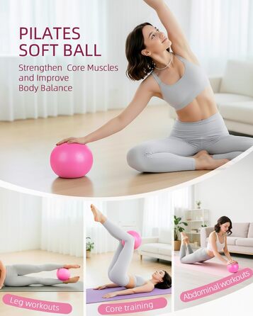 Набір для пілатесу Abahub: кільце 35 см, м'яч 25 см, 5 еластичних стрічок, шкарпетки для йоги, ковзаючі диски. Для жінок, домашні тренування, сила, гнучкість, стабільність та підтяжка тіла. Рожевий