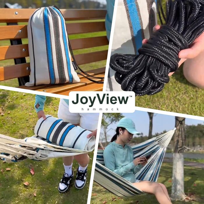Гамак подвійний бразильський JoyView 220x150 см, бавовна, смугастий зелено-жовтий, до 204 кг, для тераси, саду, балкона
