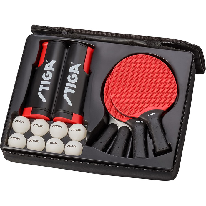Набір для настільного тенісу STIGA Seasons Anywhere: 4 ракетки, 8 м'ячів, універсальна сітка, для гри в приміщенні та на вулиці, сімейний набір