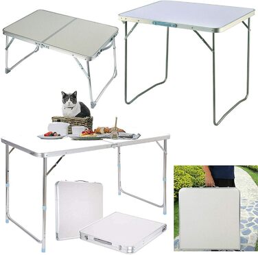 Складаний столик 60 см, портативний, для кемпінгу та пікніків, сад, на вулицю, регульована висота, алюмінієвий каркас, 60 x 45 x 25,9 см (Д x Ш x В)