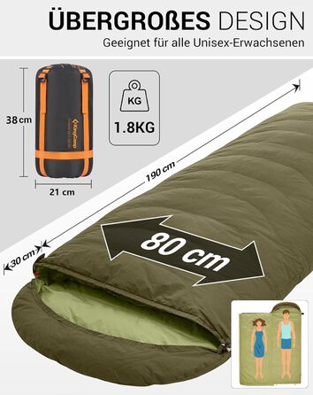 Сплячий мішок KingCamp для дорослих 3-в-1, XXL, бавовна, фланель, зимовий, знімний ковдра, легкий, теплий (пух & Coldmaster 640г)