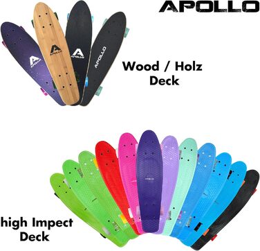 Скейтборд Apollo Fancy Vintage Mini Cruiser 22.5'' з дерев'яною декою, для дітей від 8 років, з LED колесами або без, повністю зібраний