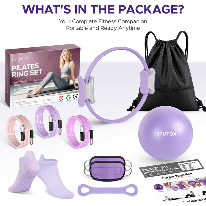 Набір для пілатесу: кільце, м'яч, еластичні стрічки та шкарпетки для фітнесу та тонізуючих вправ вдома