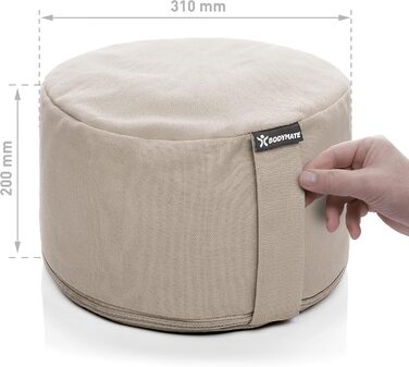 Йога-подушка BODYMATE кругла 31 см, 20 см висота, з наповнювачем з лушпиння гречки, чохол з 100% бавовни, знімний, для медитації та сидіння
