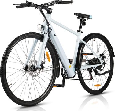 Електровелосипед AOIHO 28'' для чоловіків і жінок з датчиком крутного моменту, акумулятор 36V 360Wh, пробіг до 80 км, 3 режими, 6-ступінчаста трансмісія, міський, блакитний