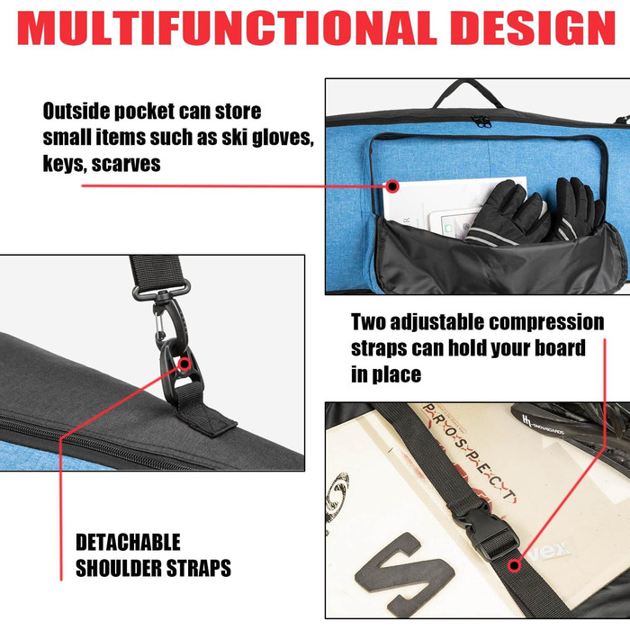 Чохол для сноуборду MERALIAN для подорожей літаком, 165 см, чорний/синій. Зберігає сноуборд, черевики, одяг, шолом та спорядження.