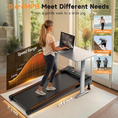 Бігова доріжка REPOWER для дому Walking Pad, автоматичний підйом 9%, супертиха, з пультом, для робочого столу, 136 кг, 3 рівні, помаранчева