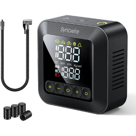 Портативний компресор Syncwire Mini 10.35 Бар – швидка електрична насосна станція для шин, автомобільний інфлятор з LCD-дисплеєм, насадки для різних режимів, вентильні ковпачки