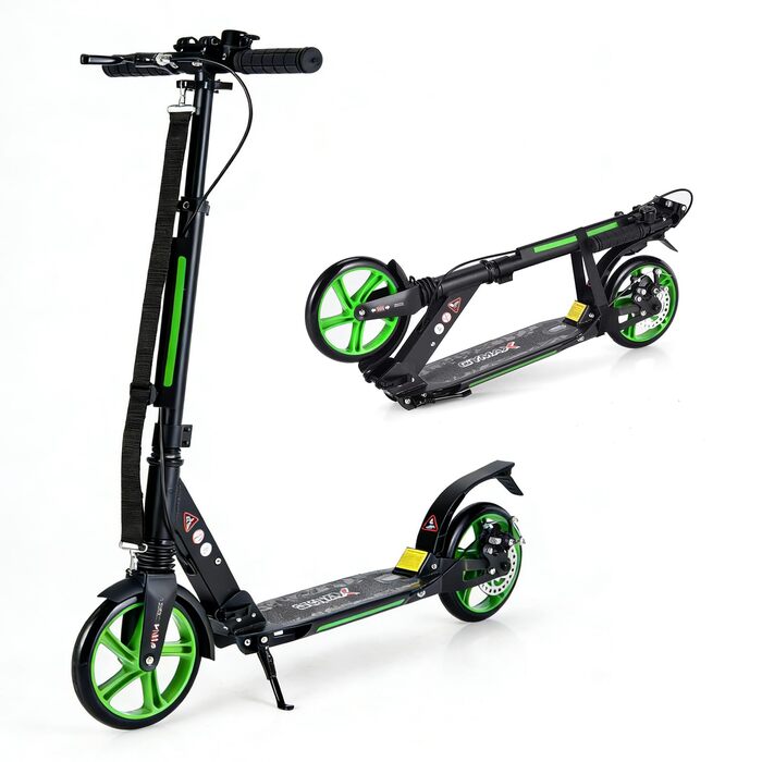 GOPLUS Roller Kinder 8 Jahre: Трюковий самокат для дітей та дорослих, 8 років, з регулюванням висоти, складний, з гальмом та ременем (Зелений)