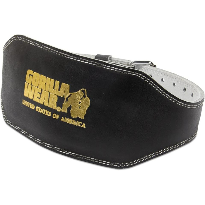 Пояс Gorilla Wear 6 дюймів з повним шкіряним наповнювачем - чорний/золотий - для бодібілдингу, пауерліфтингу, тренувань у залі - стабілізація та підтримка з логотипами, шкіряний, L-XL