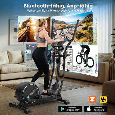 Еліпсоїдний тренажер для дому, ультратихий магнітний тренажер Ellipsentrainer з 16 рівнями опору, 8 кг маховиком, 42 см кроком, LCD-монітором, датчиком пульсу, максимальною вагою користувача 150 кг (Нейтральний чорний, LCD монітор (Bluetooth))