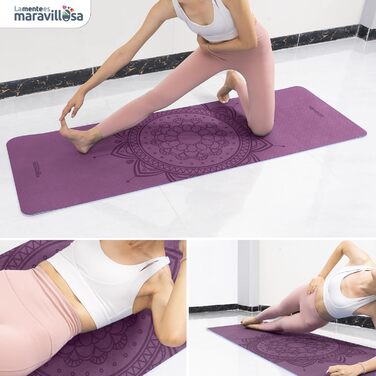 Килимок для гімнастики та йоги з неслизькою поверхнею, з чохлом та E-book, 183x61 см, Мандала фіолетовий