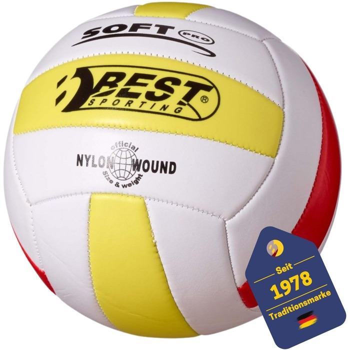 Волейбольний м'яч BEST SPORTING розмір 5 - м'яч з 18-панельним дизайном, високої якості, супер м'який, формастійкий, для гри на відкритому повітрі, офіційний розмір 5, білий/жовтий/червоний