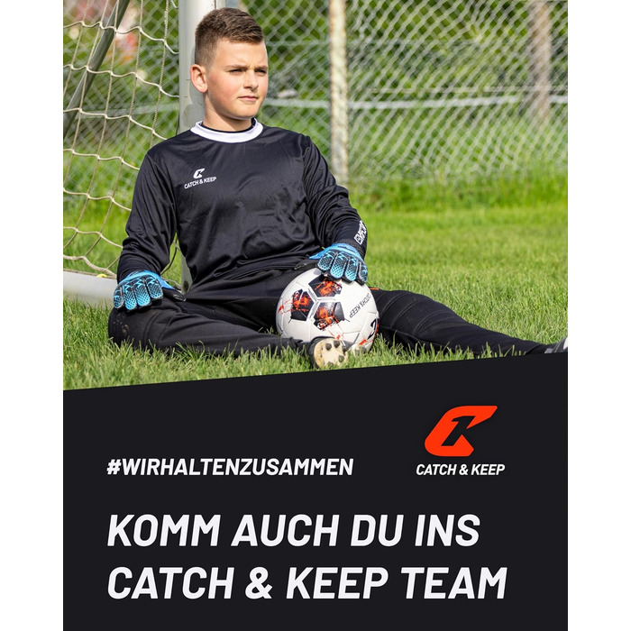 Дитячі воротарські рукавички CATCH & KEEP® Protector із захистом пальців, преміум-якість, сині, розмір 3, посилене зчеплення
