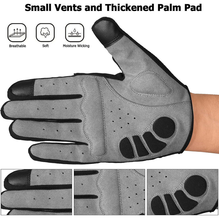 Велосипедні рукавички Westwood Fox WFX для гірського велосипеда (MTB) з повною пальцями, сенсорний екран, антиковзаючі, для жінок та чоловіків, чорні