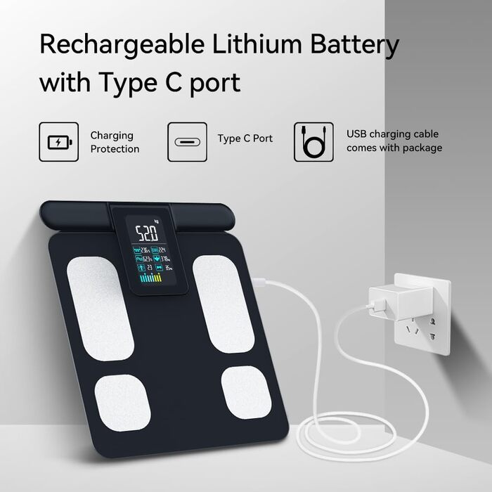 Fitdays Вага для аналізу тіла Smart з 8 електродів - точна цифрова вага BMI з Bluetooth, 20+ показників, синхронізація для 6 користувачів