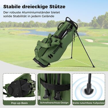 Сумка для гольфу COSTWAY Standtasche з підставкою, 8 відділень, водонепроникна накидка, легка, з 5 кишенями та підставкою для олівців, для чоловіків та жінок (Зелена)