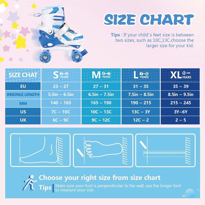 Дитячі ролики 4 розмірів, регульовані, для дівчаток та хлопчиків, блакитні (23-27 EU)