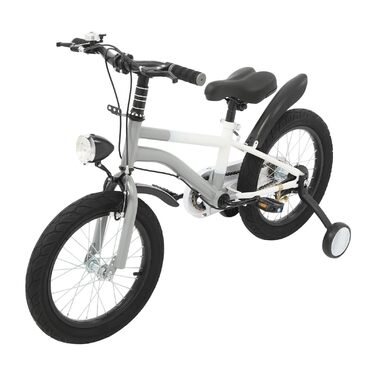 Дитячий велосипед 16 дюймів для дітей 5-8 років, регульований за висотою, з підставками та LED-ліхтариками, сірий