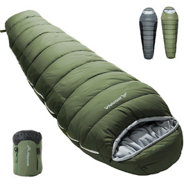 Спальний мішок BISINNA Mumienschlafsack -10°C - 5°C [400GSM] для туризму, кемпінгу та подорожей, зелений