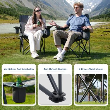 Крісло для кемпінгу складне RELAX FIELD 200 кг з підстаканником та сумкою-холодильником, для риболовлі та відпочинку на природі (Сірий, 2 шт.)