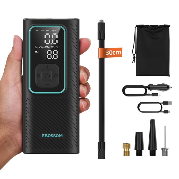 Електрична повітряна помпа 10.3 Bar з акумулятором, компресор Mini 6000mAh & 12V DC, портативна помпа для авто, мотоцикла, велосипеда з LED-підсвічуванням та автоматичним відключенням, блакитна I7