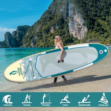 Надувний SUP-борд Tuxedo Sailor Stand Up Paddle Board з аксесуарами, для дорослих та підлітків, блакитний та жовтий