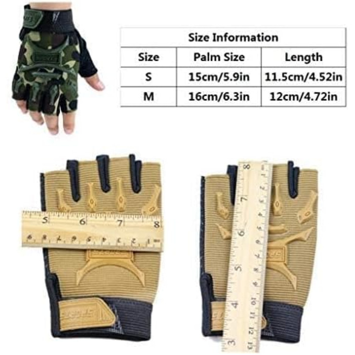 Дитячі велосипедні рукавички Long Keeper для хлопчиків та дівчаток, напівпальцеві, для скейтбордингу, катання на роликах та альпінізму, Outdoor Sport (камуфляж/S)