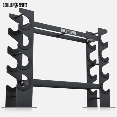 GORILLA SPORTS Стійка для гантелей на 8 місць, 2 рівня, до 300 кг, сталева, чорна, для зберігання гантелей