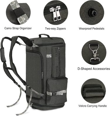 Спортивна сумка-мешок для чоловіків 3-в-1: рюкзак з відділенням для взуття та вологих речей, сіра, 57 x 27 x 28 см