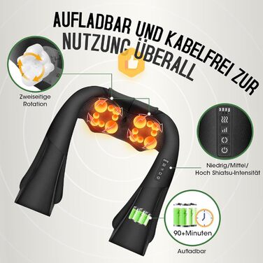 Масажер AERLANG для шиї та плечей з підігрівом, Шиацу масажер для спини, подарунковий набір (чорна шкіра)