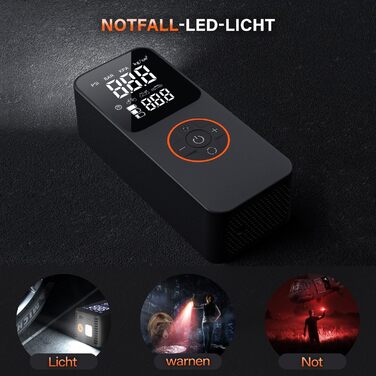 Портативний електричний компресор ZORUMAN 150 PSI з акумулятором 10000mAh, манометром та LED-ліхтарем для авто, велосипедів, мотоциклів і м'ячів