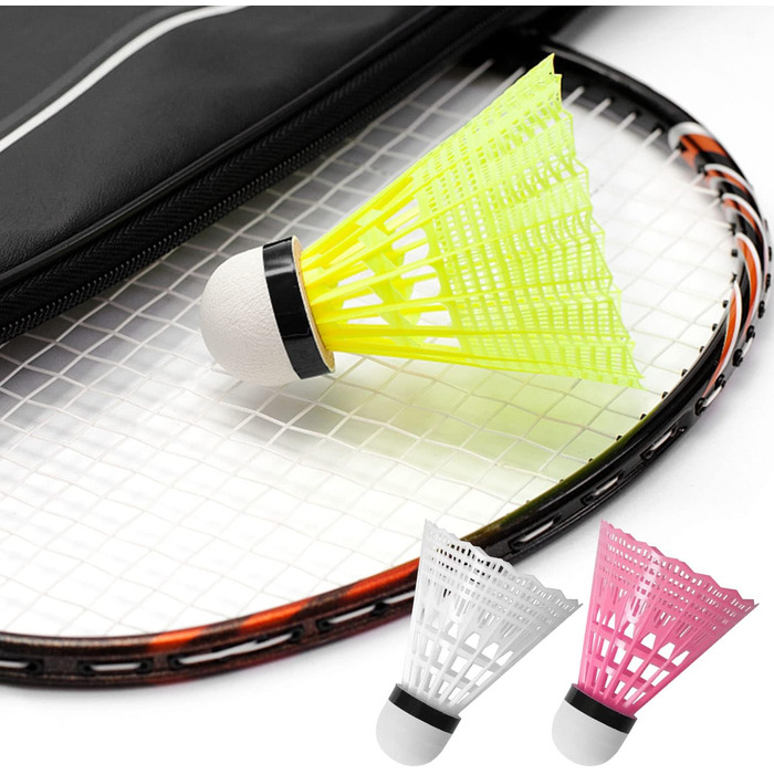 Набір для бадмінтону FYSL 12 шт. Міцні нейлонові волани для гри на відкритому повітрі, тренувань, відпочинку, початківців. Білий+Жовтий+Рожевий