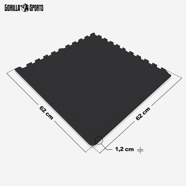 GORILLA SPORTS® Захисні мати EVA, 6 шт, 60x60x1,2 см, антиковзкі, для фітнесу, підлоги, тренажерів, басейну, з 12 крайовими елементами, різні кольори