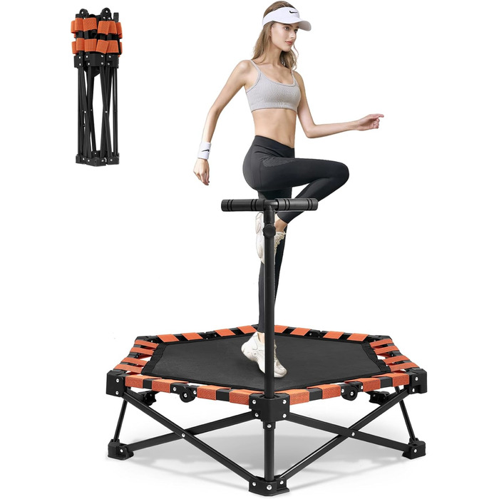 Трамплін для фітнесу Ø106 см, складаний з регульованою штангою, вантажопідйомність 150 кг, без встановлення, стабільний та тихий, для дітей та дорослих