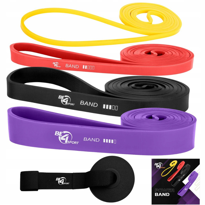 Набір з 4 фітнес-резинок Power Band + кріплення для підтягувань, опір 2-36 кг