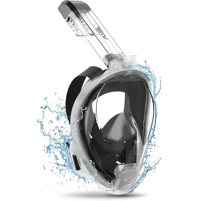 Маска для снорклінгу ACURE SN04, повна маска з кріпленням для камери, подвійне антизапітніння, безпечна для дорослих та підлітків (чорний/білий, S/M)