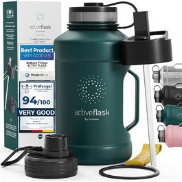 Спортивна пляшка BeMaxx ACTIVE FLASK 1,3 л з нержавіючої сталі, 3 кришки, трубочка, BPA-free, герметична, для води, газованих напоїв, для спорту, фітнесу, туризму
