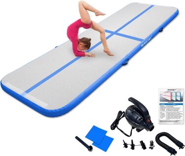 Надувна гімнастична мата Tumble Track, 3м/4м/5м, 10см, протиковзка, для дому, спорту, йоги, фітнесу, челедингу, водного спорту (Блакитна, 300x100x10 см)