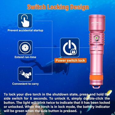 Ліхтар підводний LED Orcatorch DC710, 3000 люмен, USB-C, IP68, 150м, рожевий