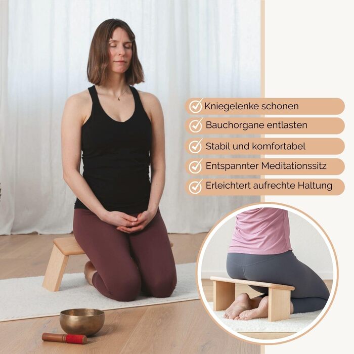 Йога-стілець Bodhi з дерева для медитації | Екзотичний стілець для колінної посадки Lhotse | Підставка для медитації для глибокої релаксації