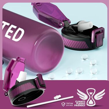 Спортивна пляшка для води 1л Tritan без BPA з трубочкою, з маркуванням часу та щіткою, для фітнесу, школи, йоги, активного відпочинку (1 шт., Рожевий)