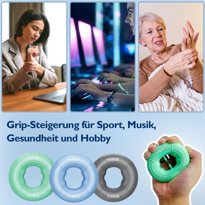 FitBeast Тренажер для рук та зап'ястя, набір 9 шт., для розвитку сили рук та реабілітації (зелений)