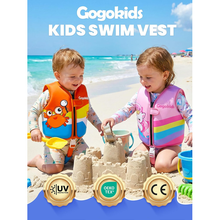 Спасальний жилет для плавання Gogokids для дітей 15-30 кг, помаранчевий, 5-8 років