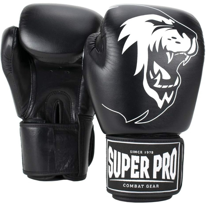 Боксерські рукавички Super Pro Warrior для дорослих, унісекс, чорні/білі, 10 унцій