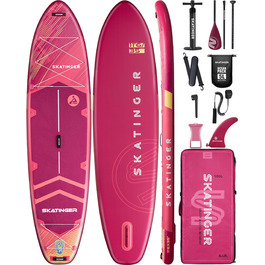 Надувне SUP-борд Skatinger для йоги та катання, 28.9 x 86.4 x 15.2 см, з рюкзаком 1600D, 6 D-кільцями та центральною американською плавником, метеоритний червоний