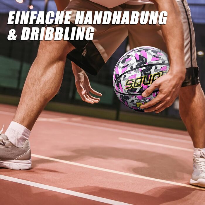 Баскетбольний м'яч Squad, розмір 7, гумовий, камуфляжний дизайн, для дорослих, внутрішні та зовнішні майданчики, з насосом та голкою, рожевий, з аксесуарами